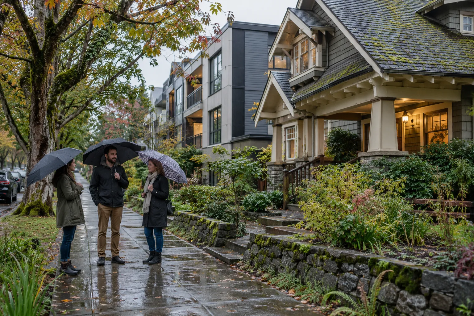 Craftsman houses and townhomes across the Carbonado area with mossy rooflines